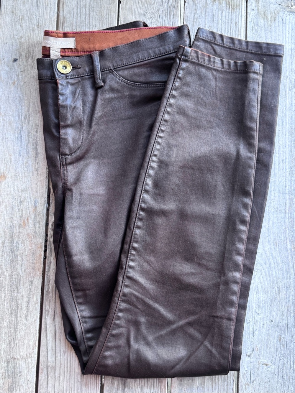 Banana Republic faux leather chocolate brown pants.
